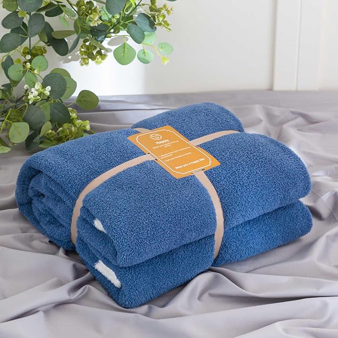 Soft Fuzzy Throw Blanket - Blue Cozy Warm Knit Fluffy Plush, Lightweight & Breathable, Throw for Bed, Chair, Sofa, Couch, Outdoor, 50"X60", Oeko-TEX Certified-Ruum Studio Home