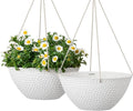 LA JOLIE MUSE Hanging Planters for Outdoor Plants, Large Hanging Planter with Drain Holes, Outdoor Hanging Flower Pots, White Stone, Honeycomb (13.2 Inch, Set of 2)-Ruum Studio Home