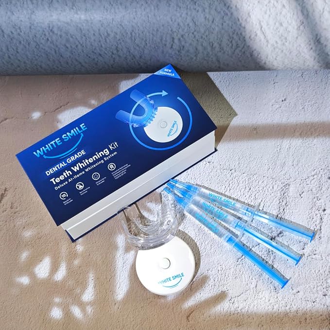 WHITE SMILE Teeth Whitening Kit, LED Light System, 35% Carbamide Peroxide 3 Gel Syringes, 10-Minute Treatment, Non-Sensitive Formula-Ruum Studio Home