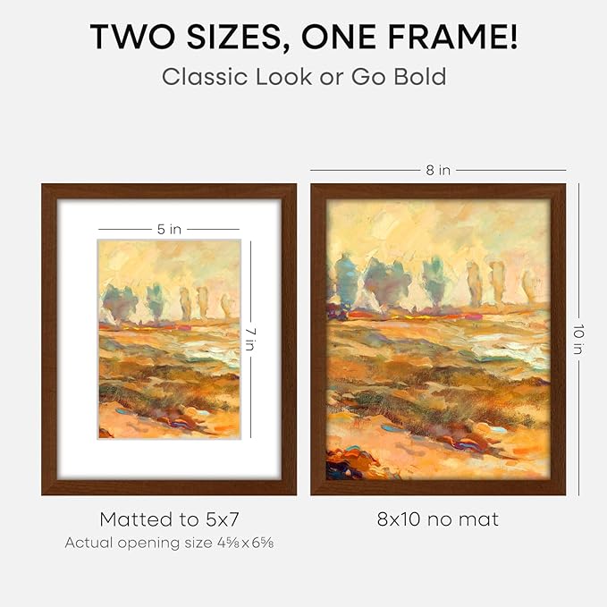 Homeforia 8x10 Picture Frame Brown, High End Dark Oak 8 x 10 Walnut Wooden Frames with Mat 5 by 7 Photo, 8x10 Wood Frame Matted to 5x7 Print, Wall or Tabletop Frame, Tempered Glass, Wall Kit, Set of 1-Ruum Studio Home