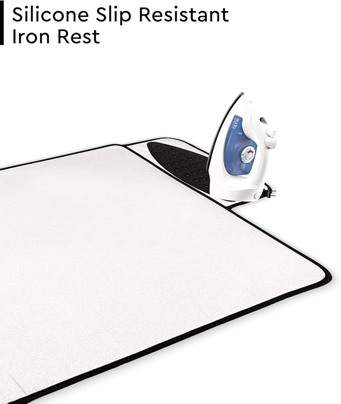 Encasa Homes Ironing Mat/Pad - Metallic Silver (Small 28"x20") with 5mm Foam Padding & Silicone Iron Rest for Steam Pressing on Tabletop or Bed - Heat Reflective, Portable, Quilting-Ruum Studio Home