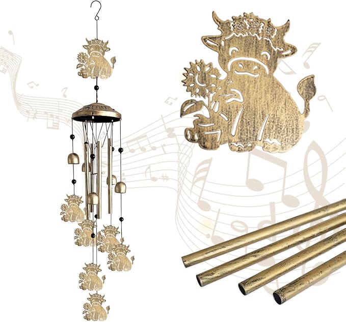 Highland Cow Wind Chimes for Outside,Metal Highland Cow Decor Windchimes Indoor/Outdoor Garden Patio Yard Home Decoration,Gifts for Men Women,Mom Grandma Wife Friends Birthday, Sympathy Memorial-Ruum Studio Home