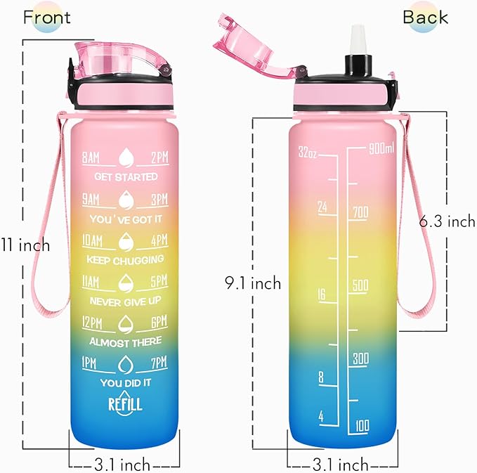 Enerbone Water Bottle, Leakproof BPA & Toxic Free, Motivational Water Bottle with Times to Drink and Straw, Fitness Sports Water Bottle with Strap for Office, Gym, Outdoor Sports-Ruum Studio Home