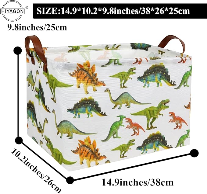 HIYAGON Rectangular Dinosaur Basket Baby Kids Storage Basket for Boys Cute Toy Box Bin Organizer Book Shelf Dinosaur Room Decor(Toy Dinosaur)-Ruum Studio Home