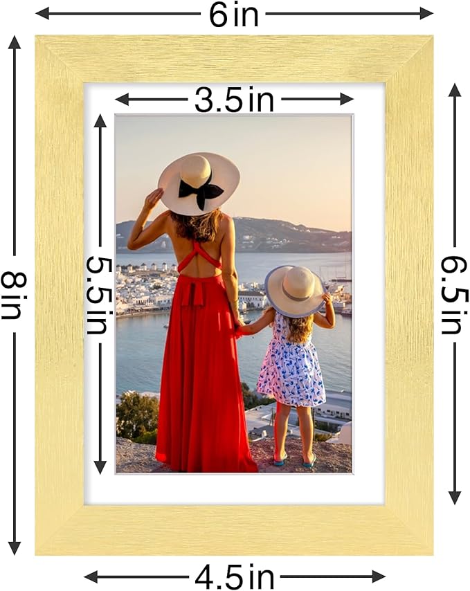 Vittanly 5x7 Picture Frames Set of 9, Shatter Resistant Plexiglass, Display 4x6 Pictures with Mat or 5x7 without Mat, Photo Frames for Wall or Tabletop, Engineered Wood, Gold-Ruum Studio Home