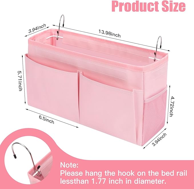 Bedside Caddy Organizer with Fixed Straps, Bunk Bed Caddy ideal for Home, Bunk Bed, Dorm, Hospital, Crib, Versatile Bedside Storage Solution (Pink)-Ruum Studio Home