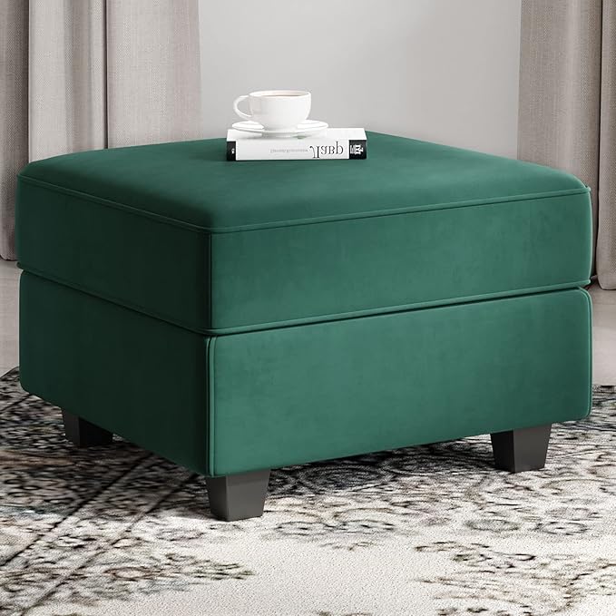 Belffin Storage Ottoman Module for Modular Sectional Sofa Square Seat Cube Velvet Foot Stool Green-Ruum Studio Home