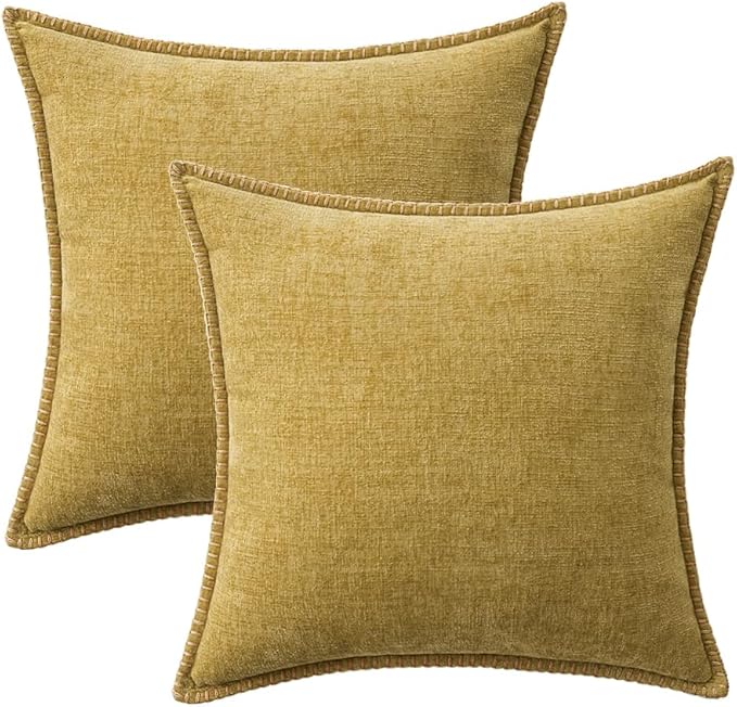 MIULEE Pack of 2 Couch Throw Pillow Covers 20x20 Inch Mustard Yellow Farmhouse Decorative Pillow Covers with Stitched Edge Soft Chenille Solid Dyed Fall Pillow Covers for Sofa Bed Living Room-Ruum Studio Home