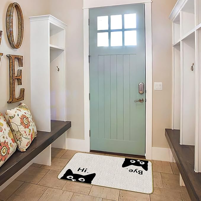 Mingnei Hi Bye Cat Welcome Doormat - Door Mat for Home Kitchen Entrance, Funny Black Cat Lover Floor Mat for Indoor/Outdoor Entryway Rug 30x17 (Color1)-Ruum Studio Home