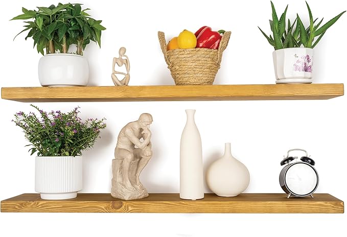 BGMG Wood Floating Shelves 48 inch Set of 2, Rustic Wooden Wall Mount Shelves for Living Room Bedroom Kitchen Farmhouse-48x6.7x1.25 inch- Gold Oak-Ruum Studio Home