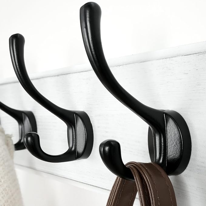 Dseap Coat Rack Wall: Patented, Heavy-duty, 17.4" Long 5-double-hooks Wooden Wall Mounted Coat Rack Coat Hanger Hook Rail for Winter Coats Hat Jacket Clothing, White & Black-Ruum Studio Home