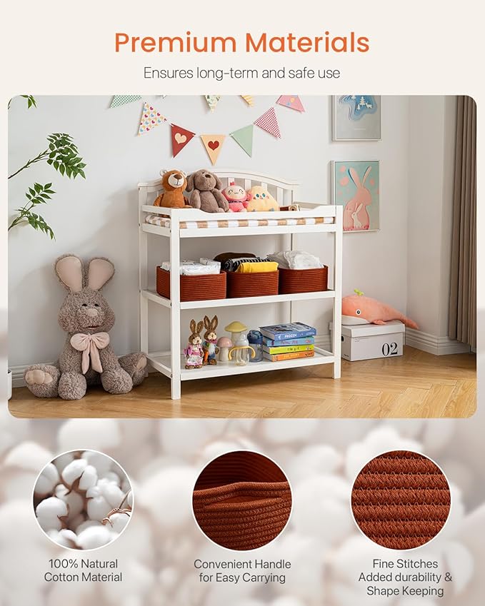 KALLAX Small Woven Basket, 13.5 x 9.5 x 5 Inches, Storage Basket for Organizing, Cute Small Rope Shelf Closet Cube Storage Bins Baskets for Shelves, Dog Toy Gift Baskets Empty, 3 Pack Rust Red-Ruum Studio Home