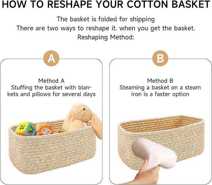 Small Storage Baskets for Organizing | Closet Organizer Bins | Shelf Toy Basket | Woven Rope Baskets | Cube Decorative Box | Shallow Basket | 13x8.5x5.1” | 4 Packs White Pink-Ruum Studio Home