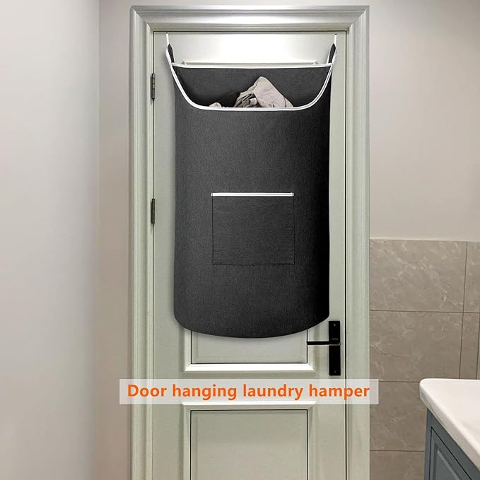 XL Hanging Laundry Hamper Bag, Black Door Hanging Hamper with Large Openging Hanging Laundry Hamper Storage Bag Large Size 36X22 Inch (Black)-Ruum Studio Home