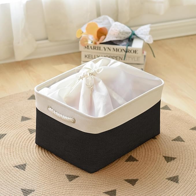 TheWarmHome Organization and Storage Basket for Organizing - Jumbo 3 Pack 17.7x13.8x9.7 inch Fabric Storage Cubes for Closet Gifts Organizer Empty Book (White & Black)-Ruum Studio Home