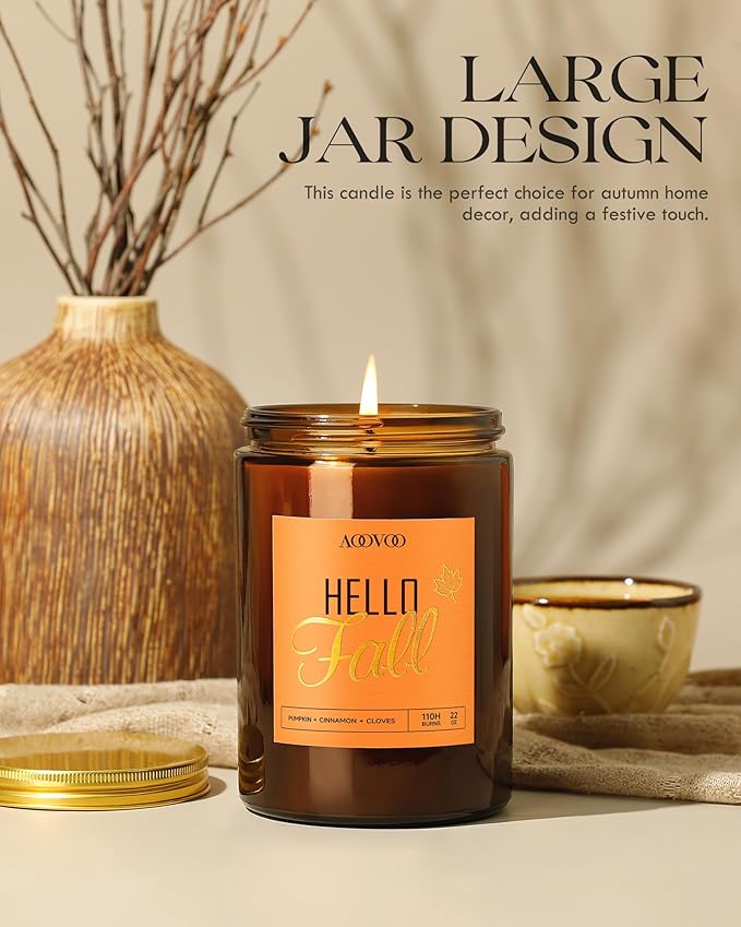 AOOVOO Hello Fall Candles - 22 oz Scented Candles, Aromatherapy Candle, Soy Candle for Home Scented-Ruum Studio Home