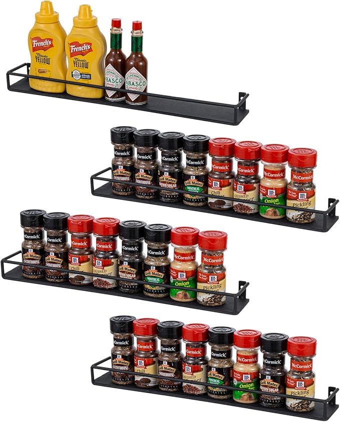MyGift 16 Inch Wall Mounted Black Metal Nail Polish and Essential Oil Display Shelves, Kitchen Hanging Racks for Seasoning Shakers or Spice Jars, Set of 5-Ruum Studio Home