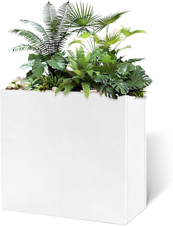 Galvanized Steel Metallic Heavy Planter for Outdoor Plants Metal Outdoor Planter Spliced Flower Box with Partitions for Outside,Indoor,Garden (White, 24 * 10 * 24)-Ruum Studio Home