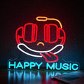 Headphone Neon Sign Dimmable Led Happy Music Neon Light for Wall Decor USB Cute Headset Figure Neon Light Sign for Music Studio Bar Live Music Party Bedroom-Ruum Studio Home