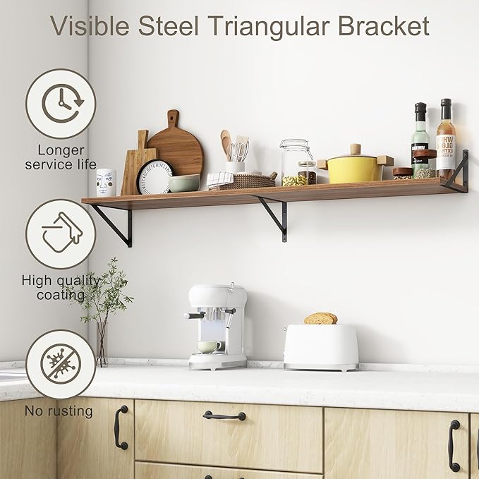 Fun Memories Deep Floating Shelves, 55W x 12D Floating Shelves for Wall, Wood Floating Shelf with Bracket, Wide Display & Storage Wall Shelves for Living Room, Bedroom, Walnut-Ruum Studio Home