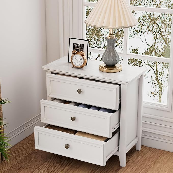 BLANKSPACE White Dresser, 3 Chest Drawer Dresser for Bedroom, Large Capacity Nightstand, Modern Wood Cabinet for Bedroom, Living Room, Closets-Ruum Studio Home