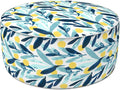 LVTXIII Outdoor/Indoor Inflatable Stool Ottoman, All Weather Patio Footrest Pouf, Portable Round Ottoman for Patio Garden, Camping or Home, D21xH9 Inches, Blue Leaves-Ruum Studio Home