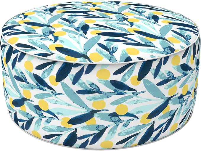 LVTXIII Outdoor/Indoor Inflatable Stool Ottoman, All Weather Patio Footrest Pouf, Portable Round Ottoman for Patio Garden, Camping or Home, D21xH9 Inches, Blue Leaves-Ruum Studio Home