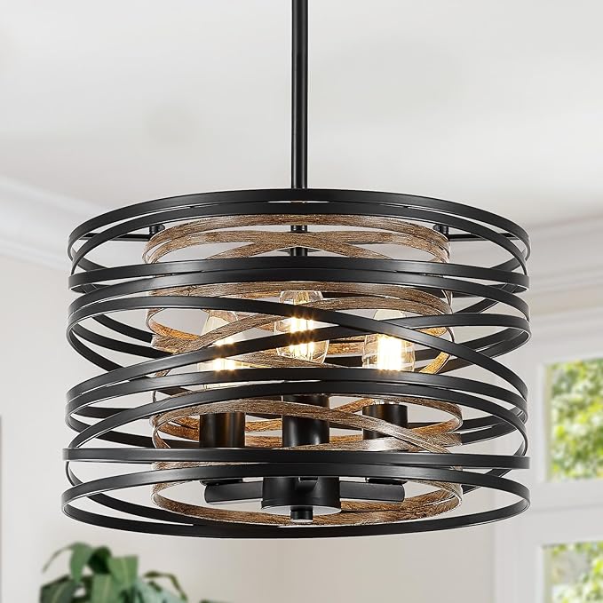 Farmhouse Chandelier, Dining Room Light Fixture, 3-Light Modern Black Pendant Light Fixture, Rustic Industrial Ceiling Hanging Light Fixture for Entryway Foyer Kitchen Over Table Hallway-Ruum Studio Home