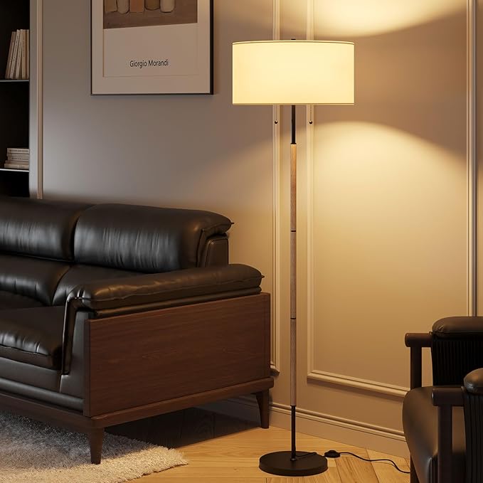 2-Light Floor Lamp, Mid Century Floor Lamp with White Fabric Shade, Standing Lamp Tall Lamp for Living Room Bedroom, 3 Color Temperatures 9W Bulb Include-Ruum Studio Home