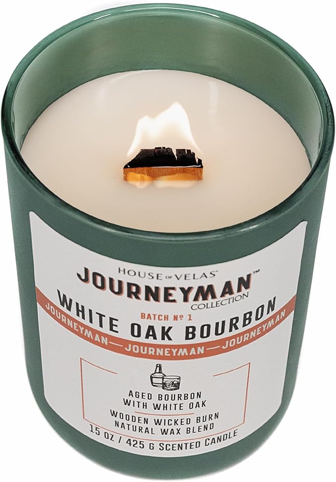 Journeyman Collection Candle, 15oz, Wooden Wick, White Oak Bourbon, Large Painted Jar-Ruum Studio Home