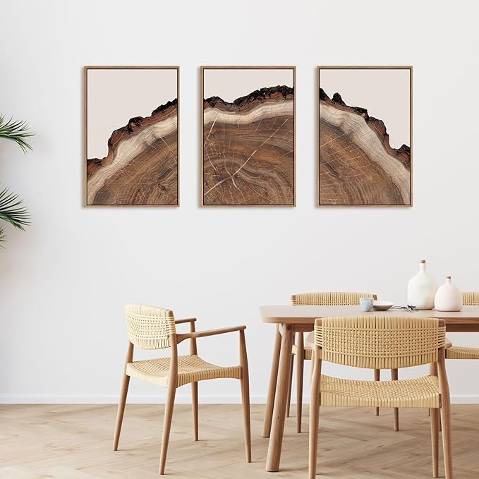 HPINUB Framed Tree Rings Wood Wall Art Set, Modern Beige Wood Stump Wall Decor, Abstract Black and Gray Tree Spiral Wall Painting, Nature-Inspired Art Print for Living Room, Bedroom, Office-24"x36"x3-Ruum Studio Home