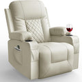 Recliner Chairs for Adults, Massage Rocker with Heated Modern Ergonomic Lounge 360 Degree Swivel Single Sofa Seat Living Room Lounge Recliners Ivory White-Ruum Studio Home