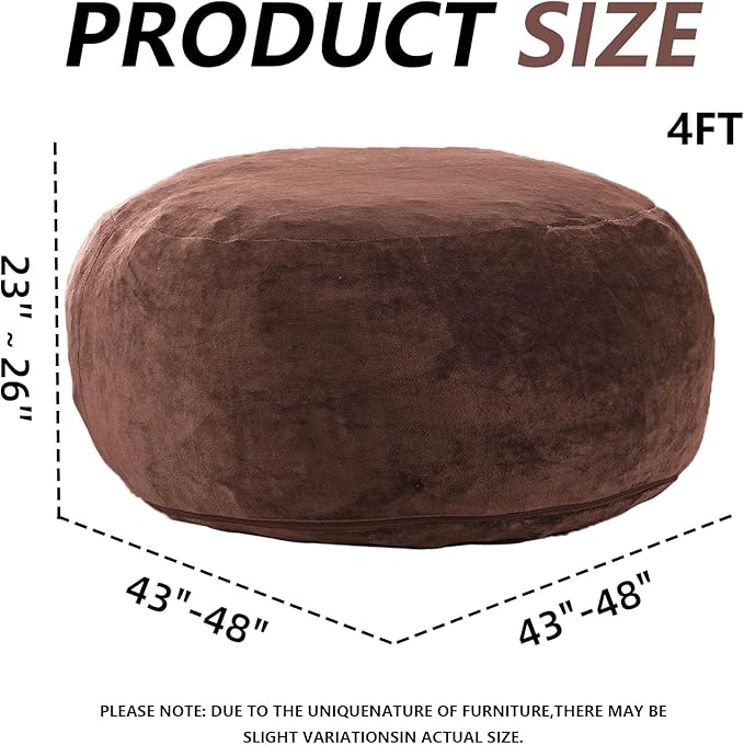 4FT Large Bean Bag Chairs,Big Adult Size Memory Foam Beanbags with Filler Included,Machine Washable Corduroy Cover,Ultra Soft Plush Gaming Bing Bag Puff Chair for Dorm, Living Room & Bedroom (Brown)-Ruum Studio Home