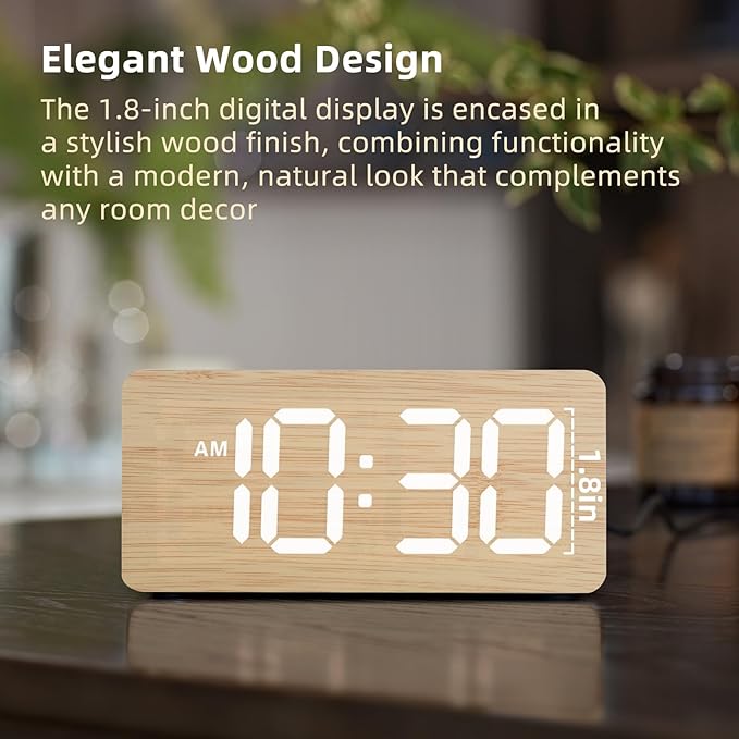 uscce Wooden Digital Alarm Clocks for Bedrooms: Dimmable Dual Alarm Clock with Large Numbers for Bedside Desk - Loud Alarm for Heavy Sleepers with Volume Control - Wood Decor & Gifts-Ruum Studio Home