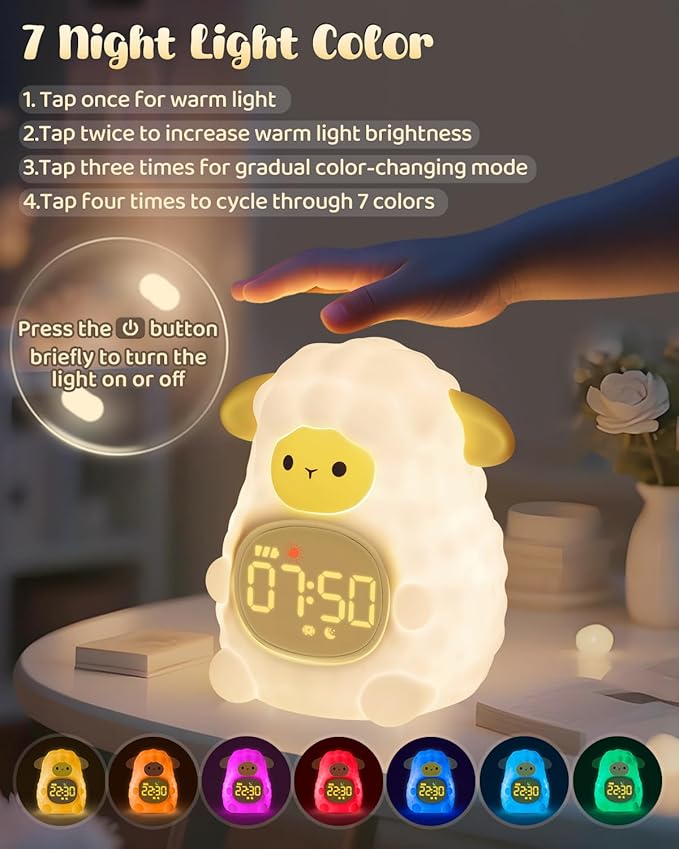 Sheep Alarm Clock for Kids with Night Light, Sleep Training Clock Time to Wake Clock, Rechargeable Silicone Light for Bedroom, Perfect Sleep Companion for Boys Girls-Ruum Studio Home