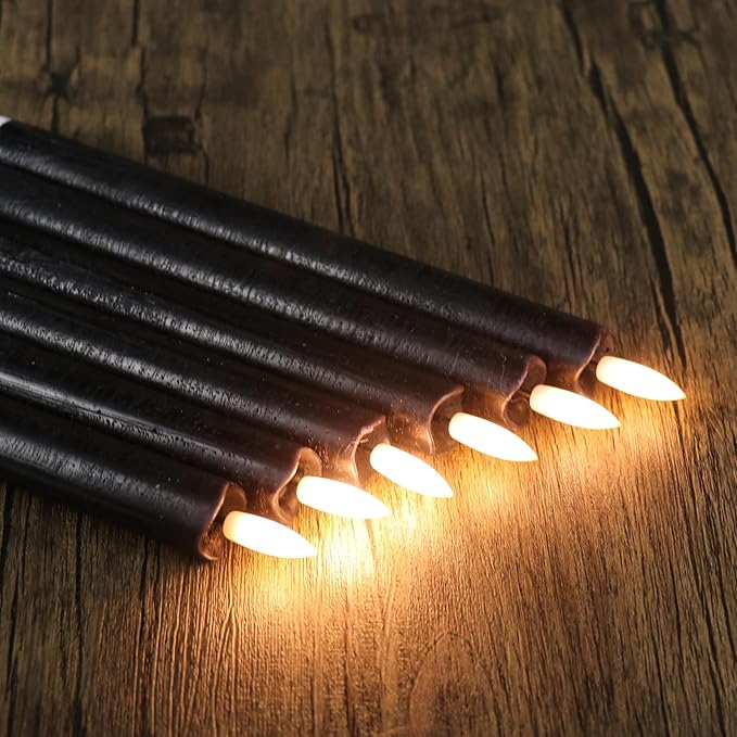 GenSwin Flameless Black Taper Candles Flickering with 10-Key Remote, Battery Operated Led Warm 3D Wick Light Window Candles Real Wax Pack of 6, Christmas Home Wedding Decor(0.78 X 9.64 Inch)-Ruum Studio Home