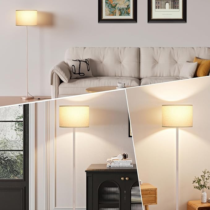 Ambimall 60'' Modern Floor Lamp with Shade, Tall Lamps for Living Room, Bedroom, Office, Dining Room, Beige Shade with Mocha Gold Pole(Without Bulb)-Ruum Studio Home