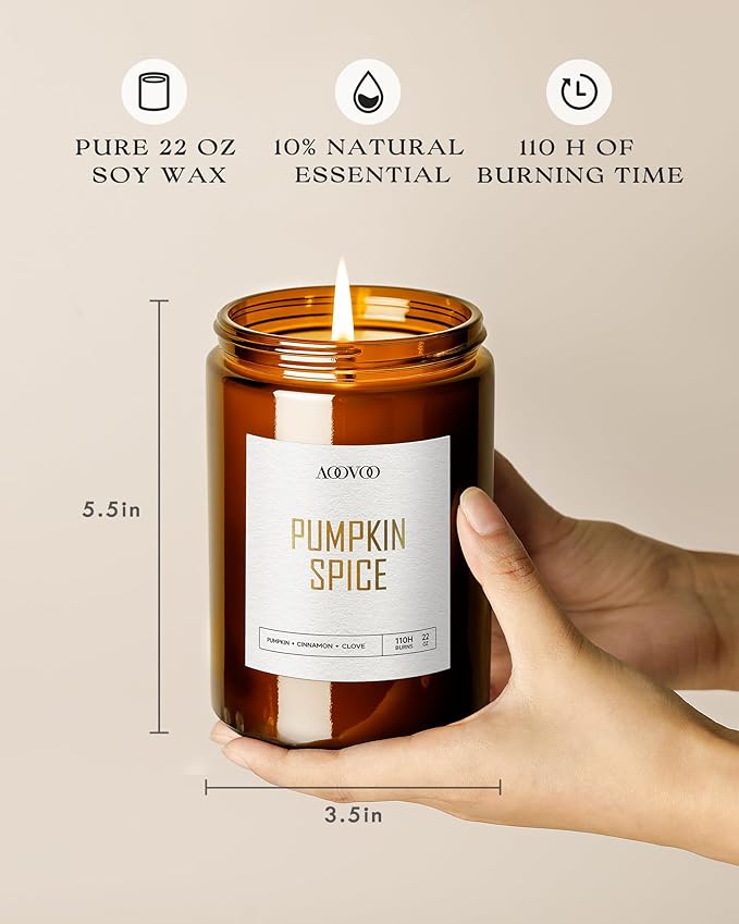 AOOVOO Pumpkin Spice Candles - 22 oz Scented Candles, Aromatherapy Candle, Soy Candle for Home Scented-Ruum Studio Home