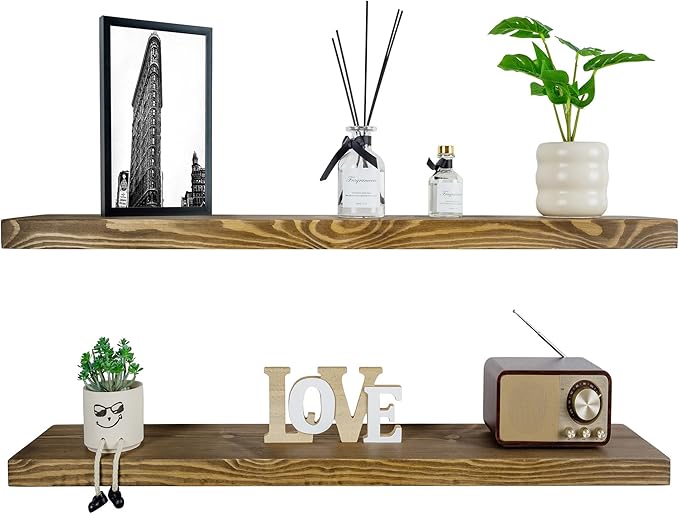 BGMG Floating Shelves for 48 inch Long Set of 2,Wide Rustic Wooden Wall Shelves for Bathroom Living Room Bedroom Kitchen Farmhouse-48x6.7x1.25 inch- Walnut-Ruum Studio Home