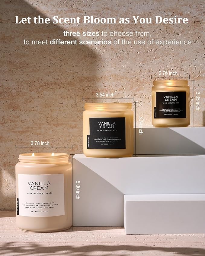 M&SENSE Vanilla Soy Candles, Large 2 Wick Jar Candle 19.4oz, 110 Hours Burning Time, 100% Natural Organic Soy Wax, Relaxing Aromatherapy Scented Candle, Housewarming Gift for Women and Men-Ruum Studio Home