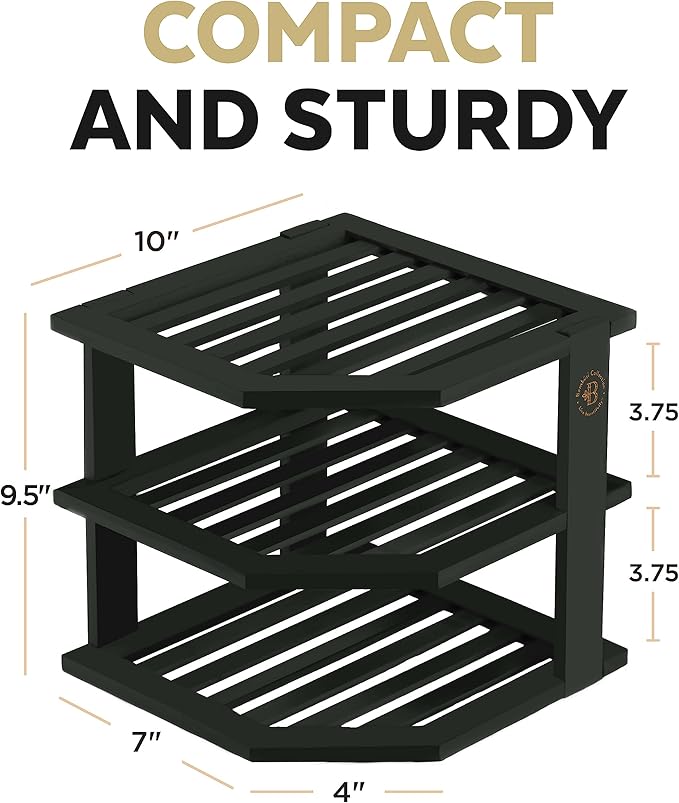 Cabinet Organizer Shelf - Bamboo Corner Rack for Kitchen Counter, Cabinet Space Saver for Plates, Dishes, Bowls, Bread Pantry, Bathroom Storage or Countertop Stand, Black-Ruum Studio Home