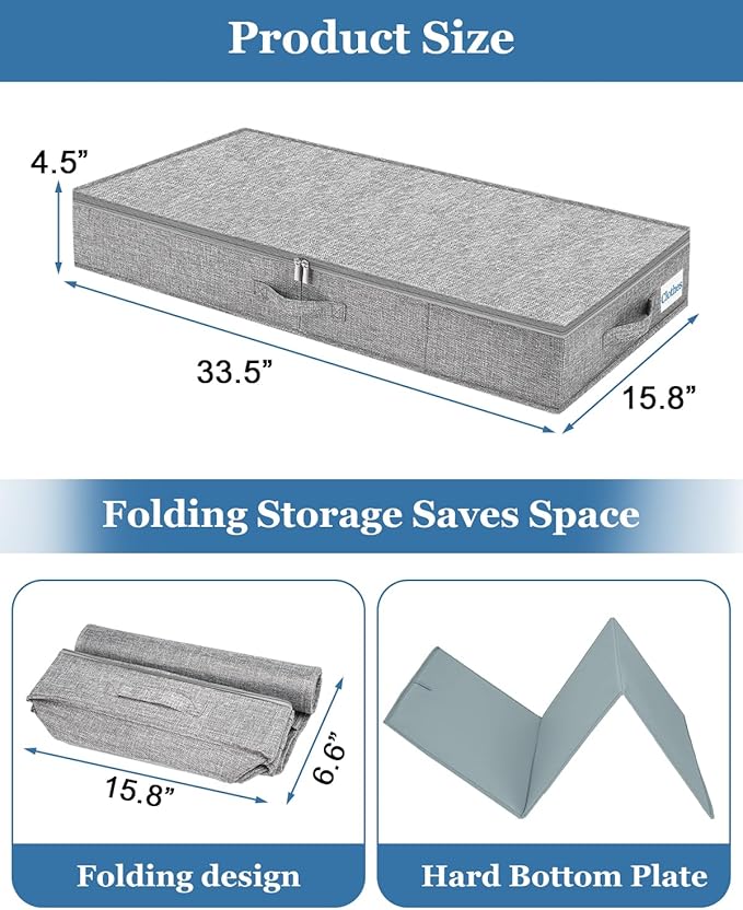 Cirhy Under Bed Storage Containers, 4.5 Inch Tall Low Profile Under Bed Storage with Sturdy Sidewalls & Bottom, UnderBed Storage for Clothes,Shoes, Pillow, Blankets Organizer, 2 Pack Grey-Ruum Studio Home
