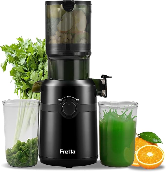 Cold Press Juicer Machines Slow Masticating Juicer Machines with 1.1 L Large Feed Chute Fit Whole Fruits and Vegetables Easy Clean Self Feeding,High Juice Yield,BPA Free (Ink-black)-Ruum Studio Home