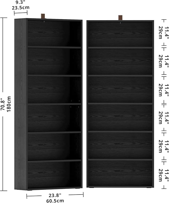 IRONCK Bookshelves and Bookcases Set of 2 Floor Standing 6 Tiers Display Storage Shelves 70 in Tall Bookcase Home Decor Furniture for Home Office, Living Room, Bed Room-Ruum Studio Home
