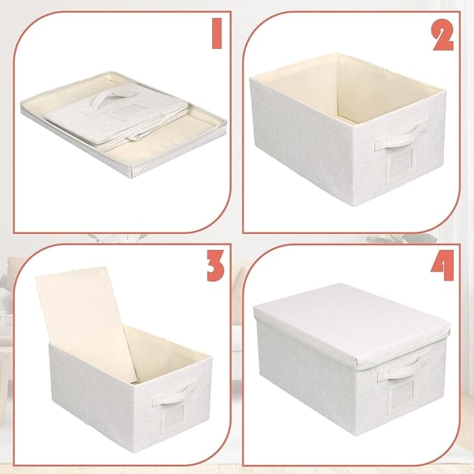 Large 17''x12'' Quart Collapsible Stackable Storage Bins with Lids, 2 Packs Off White Fabric Closet Boxes with Lids, Storage Cube Baskets Container Organizers for Bedroom Office(17''x12.2x''8'')-Ruum Studio Home