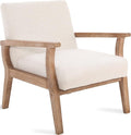 Accent Chair Mid Century Modern Armchair, Linen Upholstered Living Room Accent Armchair with Wood Frame, Farmhouse Chair Indoor Corner Chair for Living Room Bedroom, Ivory-Ruum Studio Home