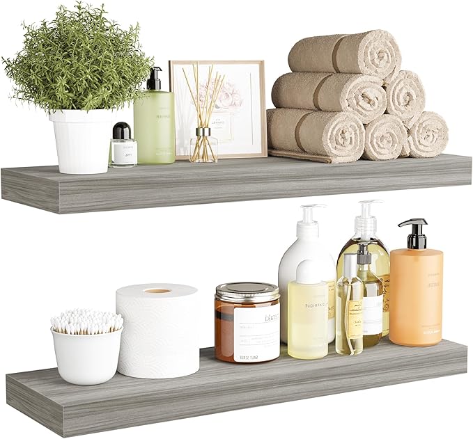 BAMEOS Floating Shelf,Wall Shelf,Decor Wall Mounted Shelves,Hanging Shelf Set L24xW6 for Bathroom Kitchen Living,Kitchen,Room Bedroom Storage,Walnut-Ruum Studio Home