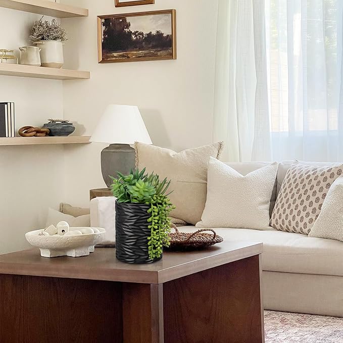 Artificial Succulents in Pots Faux Succulents Plants Fake Succulent Arrangement Potted Plants with Black Ceramic Vase for Office Desk Bathroom Shelf Living Room Indoor Home Decor Large-Ruum Studio Home