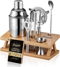KITESSENSU Cocktail Shaker Set Bartender Kit, 6-Piece Silver Bar Set with Stand, Bar kit with Essential Bar Accessory Tools: Martini Shaker, Jigger, Strainer, Bar Spoon, Tongs, Opener-Ruum Studio Home