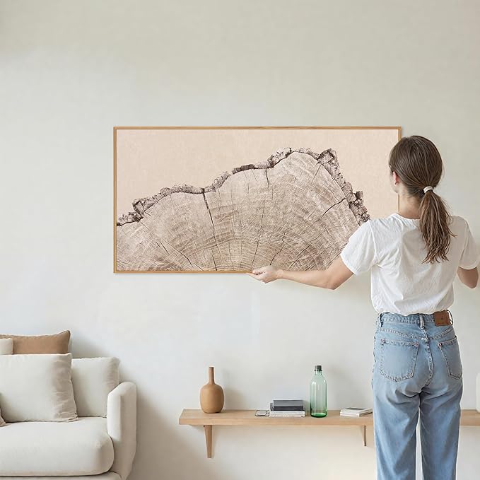 SIGNINART Large Tree Ring Framed Canvas Wall Art, Rustic Beige Wooden Wall Decor, Neutral Nature Wood Stump Artwork, Modern Art Prints for Bedroom Living Room Office 20"x40"-Ruum Studio Home